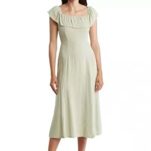 Lucky Brand | Green Off The Shoulder Cottagecore Peasant Ruffle Dress Size M
